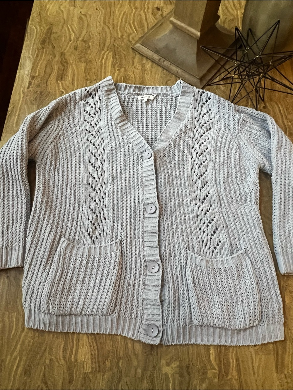 Miracle Brand Light Gray/Blue Button-Front Cardigan Sweater